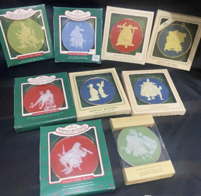 Set Of 9 Vintage Hallmark Norman Rockwell Ornament Collection Cameo 1980-1988