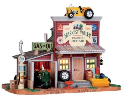 Lemax Village Harvest Valley Tractor Repair Lighted Building 05056