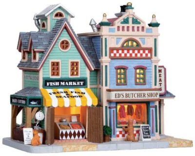 Lemax Village Village Fish / Ed's Butcher Shop Lighted Building 05093