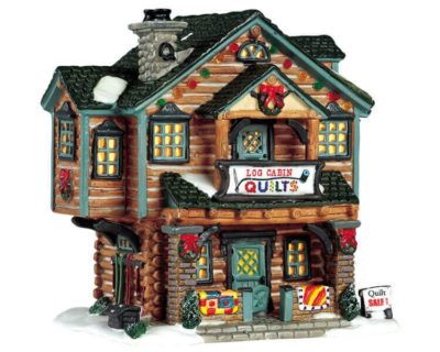 Lemax Village Log Cabin Quilts Lighted Building 15584