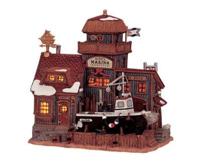 Lemax Village Burk's Marina Services Lighted Building 25642