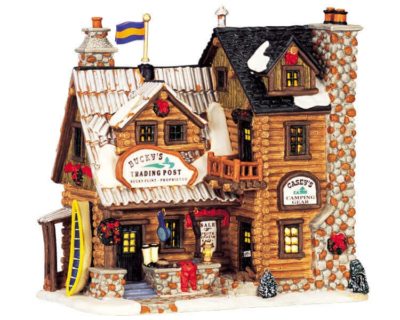 Lemax Village Bucky's Trading Post & Casey's Camping Gear Lighted Building 45059