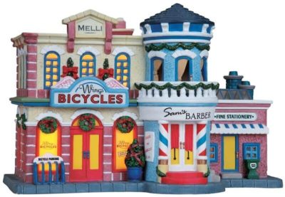 Lemax Village Bike, Barber & Stationery Shop Lighted Building 85693