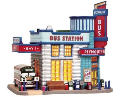 Lemax Village Plymouth Bus Station Lighted Building 85741