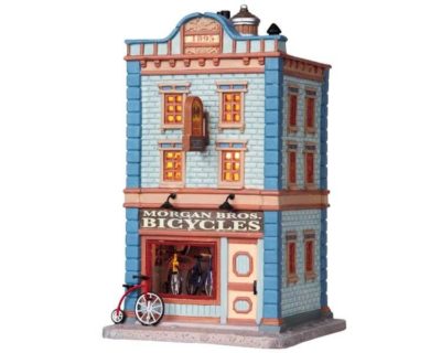 Lemax Village Morgan Bros. Bicycles Lighted Building 95849