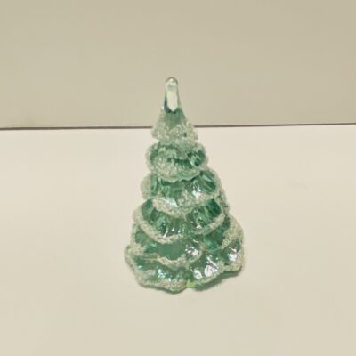 Fenton Iridescent Snow Flocked Christmas Tree 3” Beautiful!