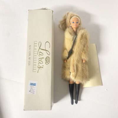 Vtg Lara's Mink Fur Coat Barbie Doll Accessories Boots Cross body purse Orig Box