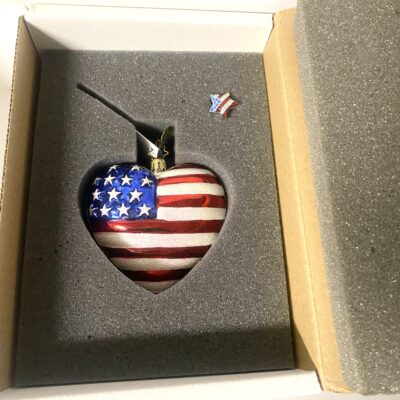 Christopher Radko Blown Glass American Flag Heart Christmas Ornament Orig Box