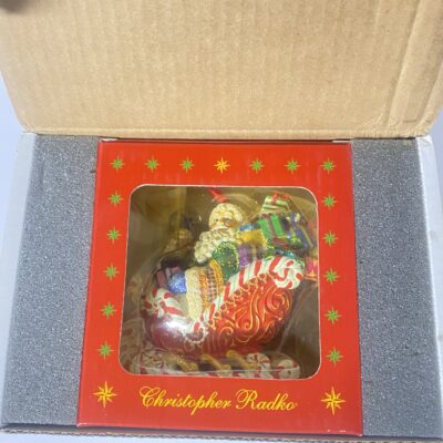 Christopher Radko Blown Glass Santa Sleigh Christmas Ornament Orig Box