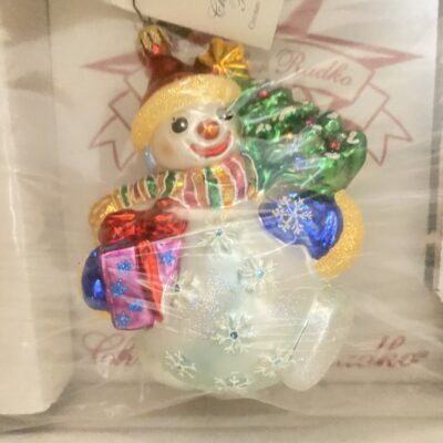 Christopher Radko Blown Glass Snowman Christmas Ornament Orig Box