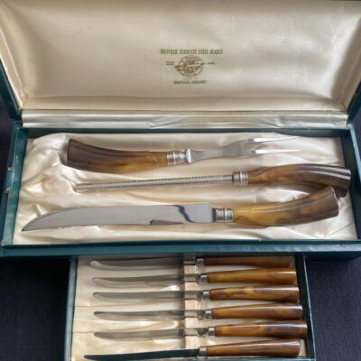 Sheffield Parker & Sons Bakelite Carving Knife 9pc Set in Lined Box