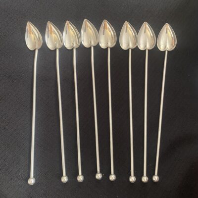 Sterling Silver Julep Flatware Iced Tea Straw Stirrer Heart shaped (8) Spoons