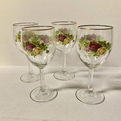 Royal Albert Old Country Roses Wine Glasses Water Goblets Gold Rim Set/ 4