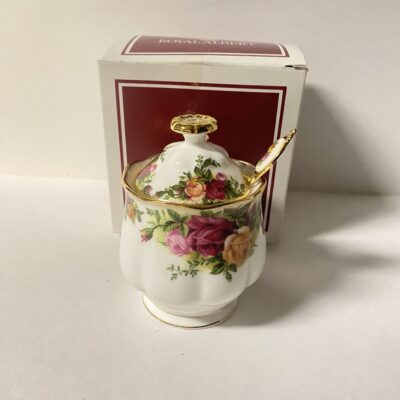 Royal Albert Old Country Roses Bone China Marmalade Jam Pot Lidded Gold Trim w/ Spoon