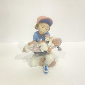 LLADRO “Little Riders” Boy with Skateboard Kittens Porcelain Figurine 07623 MIB