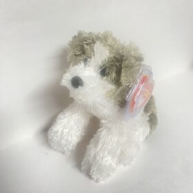 RARE Ty Beanie Baby Gray White Fetch Dog Stuffed Plush MWMT