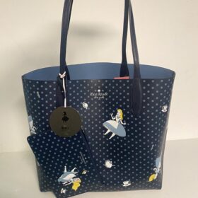 Kate Spade Disney Alice in Wonderland Large Reversible Tote Bag w/ Wristlet NEW