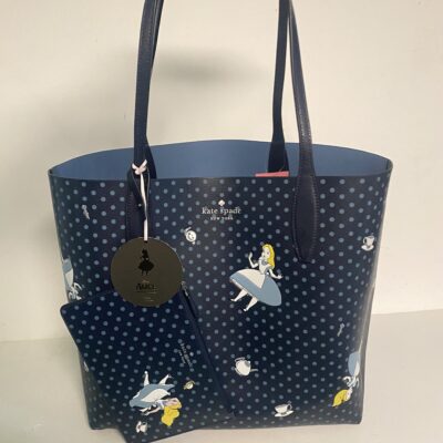 Kate Spade Disney Alice in Wonderland Large Reversible Tote Bag w/ Wristlet NEW