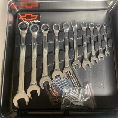 Set/ 3 Chevy Racing Box Hand Tool Set 
Large 12” Collectible Tin Chevrolet Automotive Mechanic Tools Metric & Standard Wrenches - Image 3