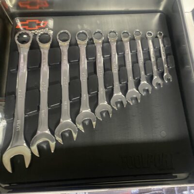 Set/ 3 Chevy Racing Box Hand Tool Set 
Large 12” Collectible Tin Chevrolet Automotive Mechanic Tools Metric & Standard Wrenches - Image 5