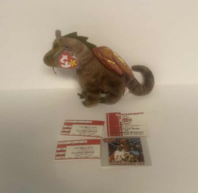 RARE 1998 Ty Beanie Babies Scorch the Dragon Cincinnati Reds Stuffed Plush MWMT - Image 2