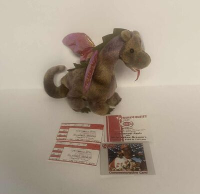RARE 1998 Ty Beanie Babies Scorch the Dragon Cincinnati Reds Stuffed Plush MWMT