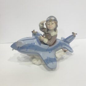 LLADRO “Over the Clouds” Boy in Propeller Plane Porcelain Figurine 5697